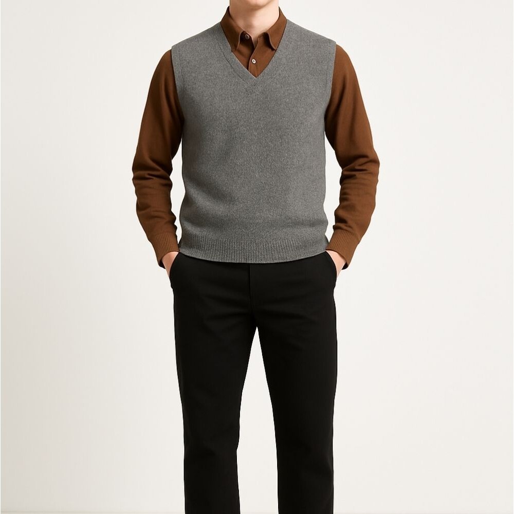 Bernhard Altmann 100% Cashmere Grey Sweater Vest L (Est) Quiet Luxury